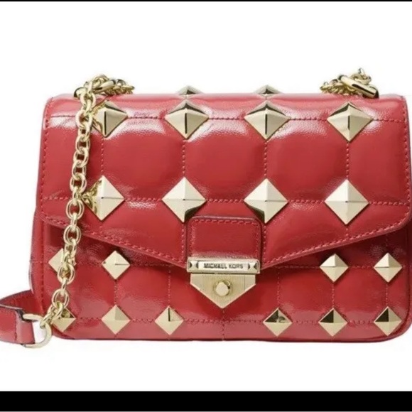 Michael Kors Soho Studded Quilted Sangria Glazed Leather Crossbody Bag NWT - Picture 1 of 12